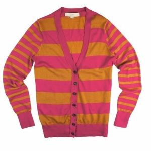 Loft Pink & Brown Striped Cardigan Size Small